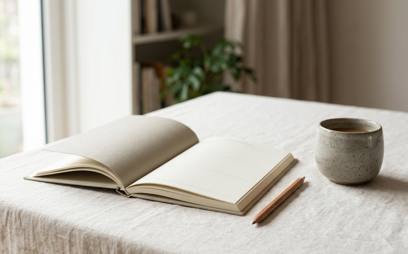 The Holland Method Workbook in a calm, neutral setting